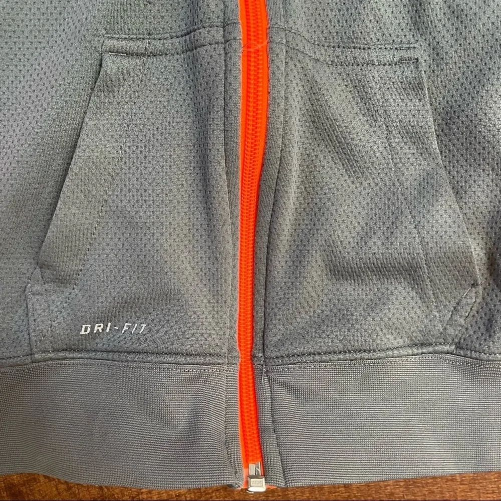 Nike boys full zip jacket coat hoodie hood gray orange pockets Sz 5